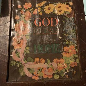 Vintage GOD BLESS Our HOME Wood Frame Print
